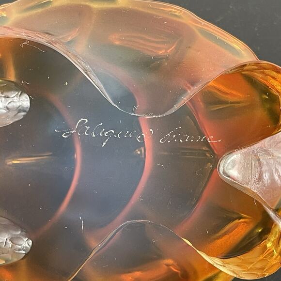 Original Signed LALIQUE French Crystal Glass "Caroline" Amber Turtle Sculpture - Picture 8 of 11